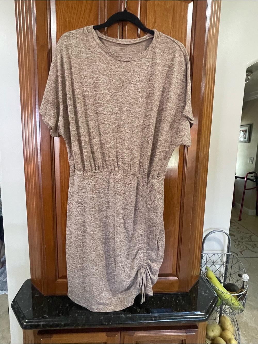 Cupshe Taupe Heathered Short Sleeve Ruched Side Dress